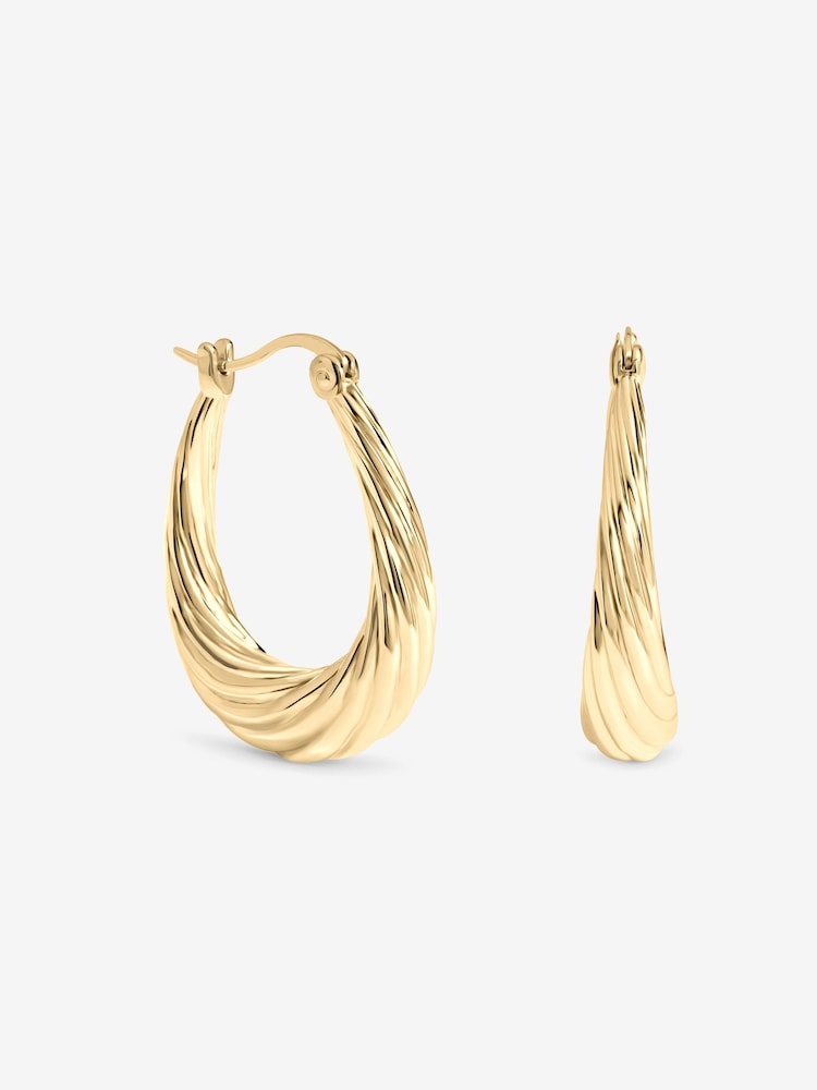 Inicio Gold Tone Textured Large Oval Catch Hoops Earrings - Image 1 of 1 Inicio Gold Tone Textured Large Oval Catch Hoops Earrings - Image 1 of 1