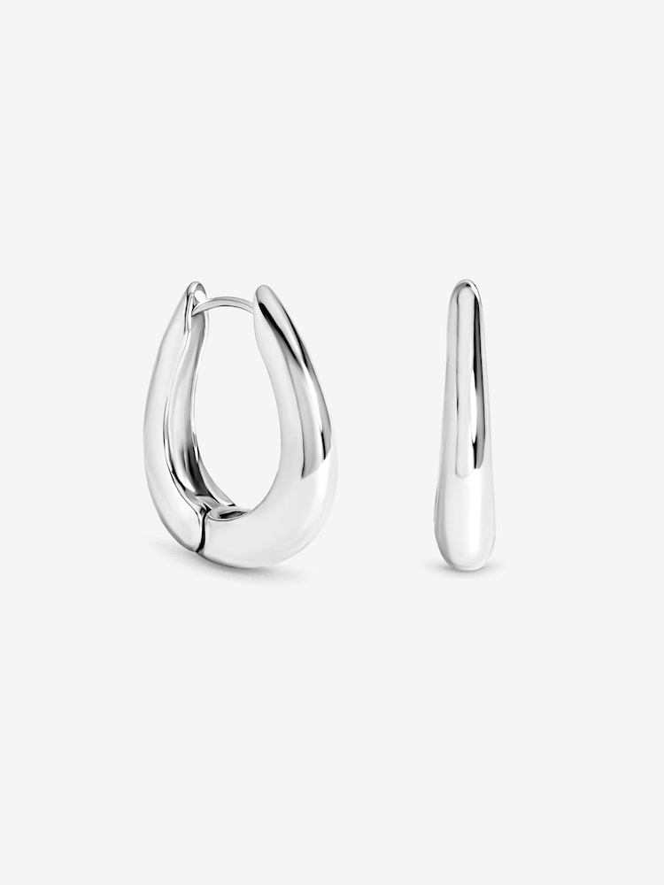 Inicio Silver Tone Oval Hoops Earrings - Image 3 of 3 Inicio Silver Tone Oval Hoops Earrings - Image 3 of 3