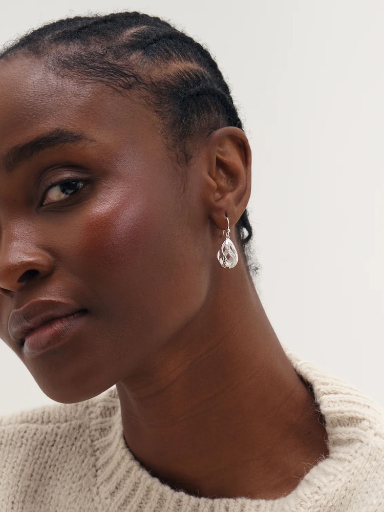 Inicio Silver Tone Crystal Open Cage Fishhook Earrings - Image 1 of 2 Inicio Silver Tone Crystal Open Cage Fishhook Earrings - Image 1 of 2