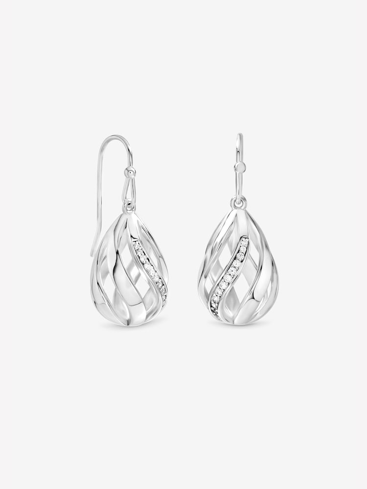 Inicio Silver Tone Crystal Open Cage Fishhook Earrings - Image 2 of 2 Inicio Silver Tone Crystal Open Cage Fishhook Earrings - Image 2 of 2