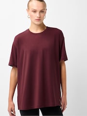 Sweaty Betty Malbec Red Soft Flow Studio Longline T-Shirt - Image 1 of 6
