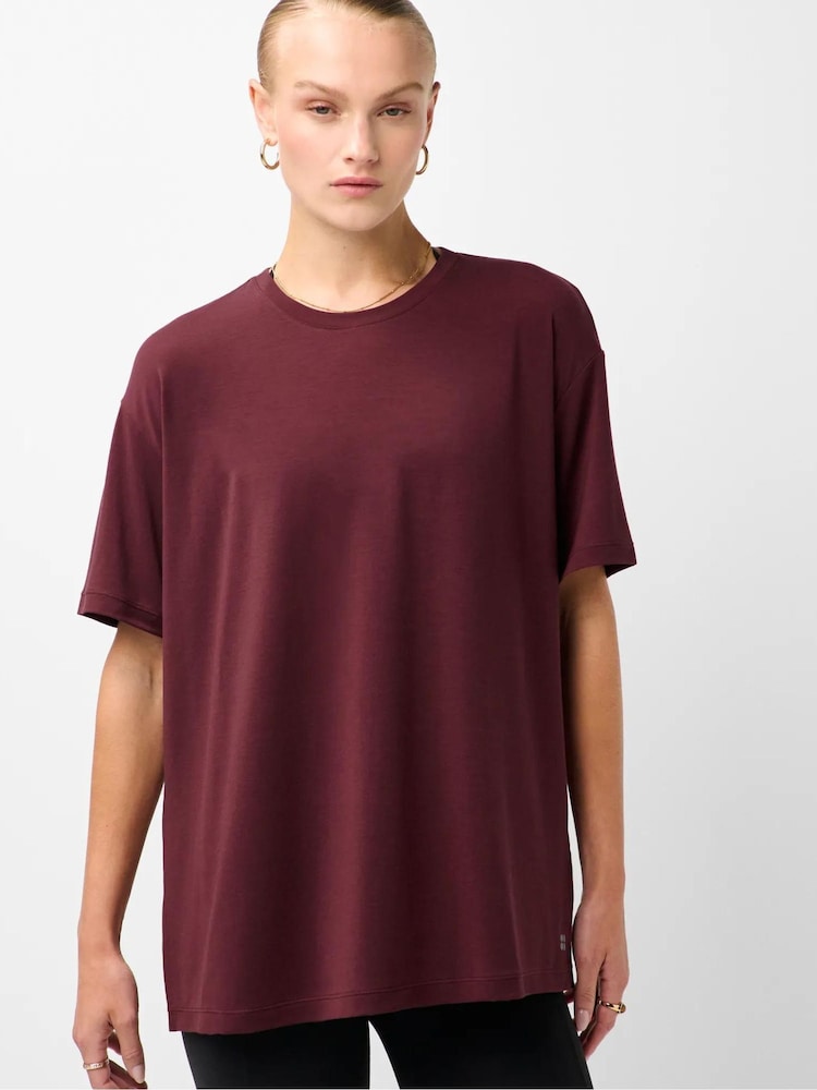 Sweaty Betty Malbec Red Soft Flow Studio Longline T-Shirt - Image 1 of 6 Sweaty Betty Malbec Red Soft Flow Studio Longline T-Shirt - Image 1 of 6
