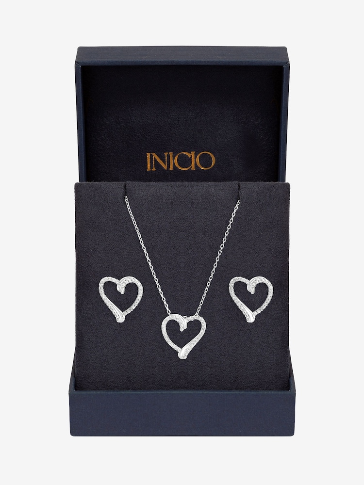 Inicio Silver Pave Open Heart Set Gift Box - Image 1 of 2 Inicio Silver Pave Open Heart Set Gift Box - Image 1 of 2