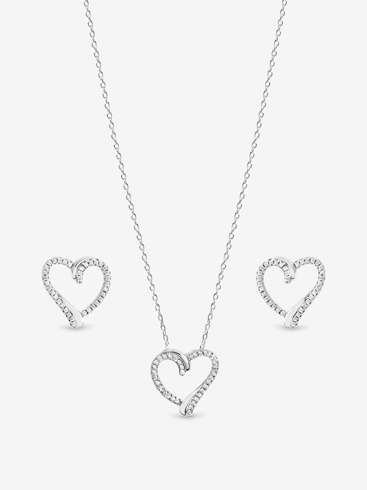 Inicio Silver Pave Open Heart Set Gift Box - Image 2 of 2 Inicio Silver Pave Open Heart Set Gift Box - Image 2 of 2