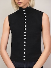 Ro&Zo Black Pearl Button Through Knit Top With Wool - Image 1 of 6