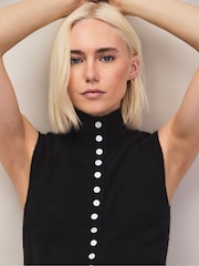 Ro&Zo Black Pearl Button Through Knit Top With Wool - Image 2 of 6