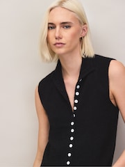 Ro&Zo Black Pearl Button Through Knit Top With Wool - Image 3 of 6