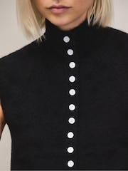 Ro&Zo Black Pearl Button Through Knit Top With Wool - Image 4 of 6