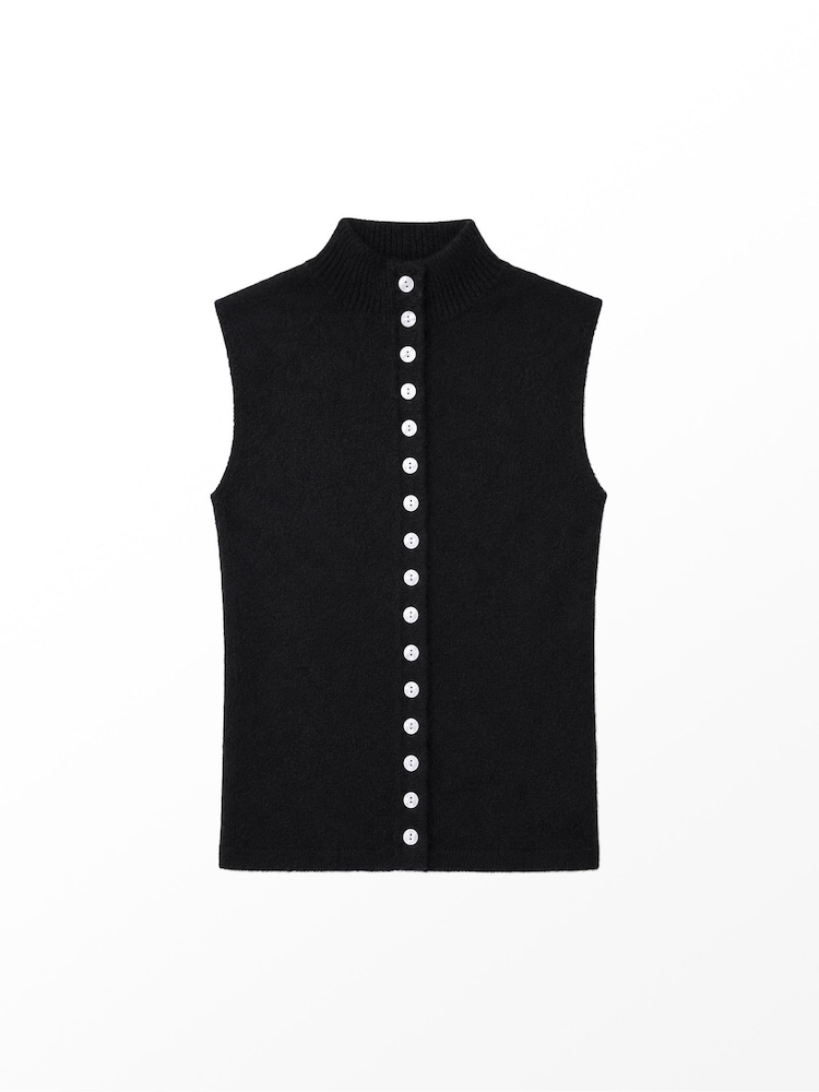 Ro&Zo Black Button Up Wool Blend Sleeveless Knitted Top - Image 4 of 4
