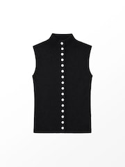 Ro&Zo Black Pearl Button Through Knit Top With Wool - Image 6 of 6