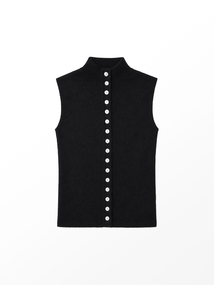 Ro&Zo Black Pearl Button Through Knit Top With Wool - Image 6 of 6