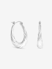 Inicio Silver Tone Textured Large Oval Catch Hoops Earrings - Image 1 of 1