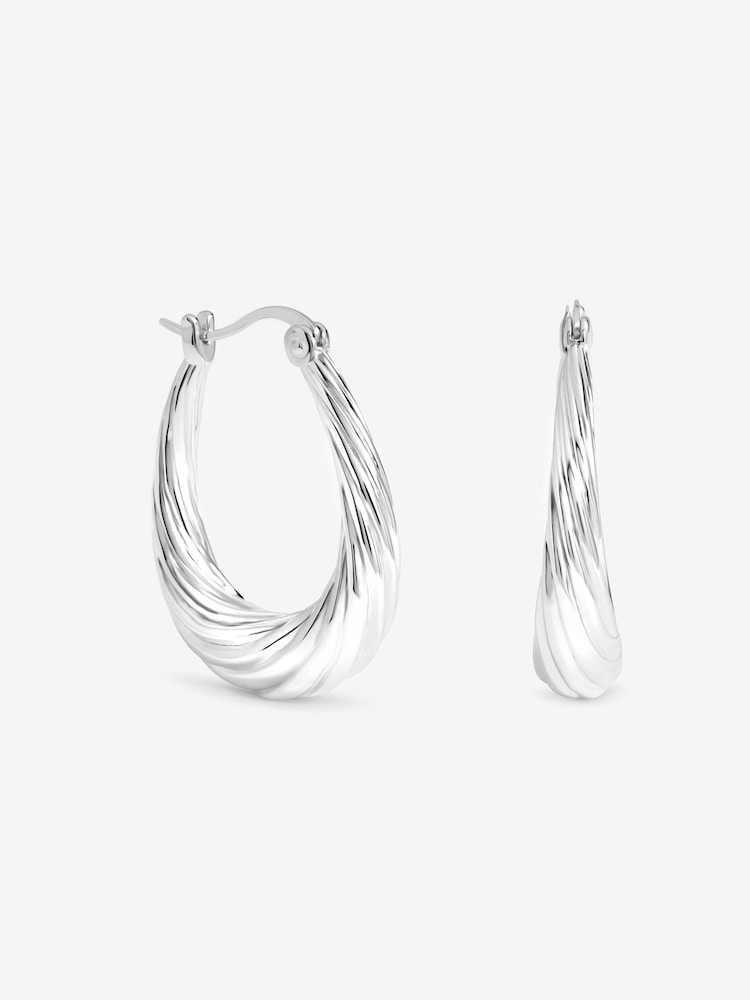 Inicio Silver Tone Textured Large Oval Catch Hoops Earrings - Image 1 of 1 Inicio Silver Tone Textured Large Oval Catch Hoops Earrings - Image 1 of 1