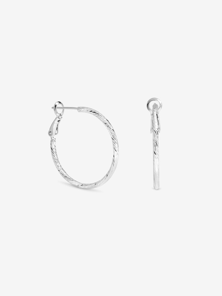 Inicio Silver Tone Diamond Cut Hoops - Image 1 of 1 Inicio Silver Tone Diamond Cut Hoops - Image 1 of 1