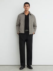 Reiss Black Chain Wool-Blend Relaxed-Fit Trousers - Image 1 of 6