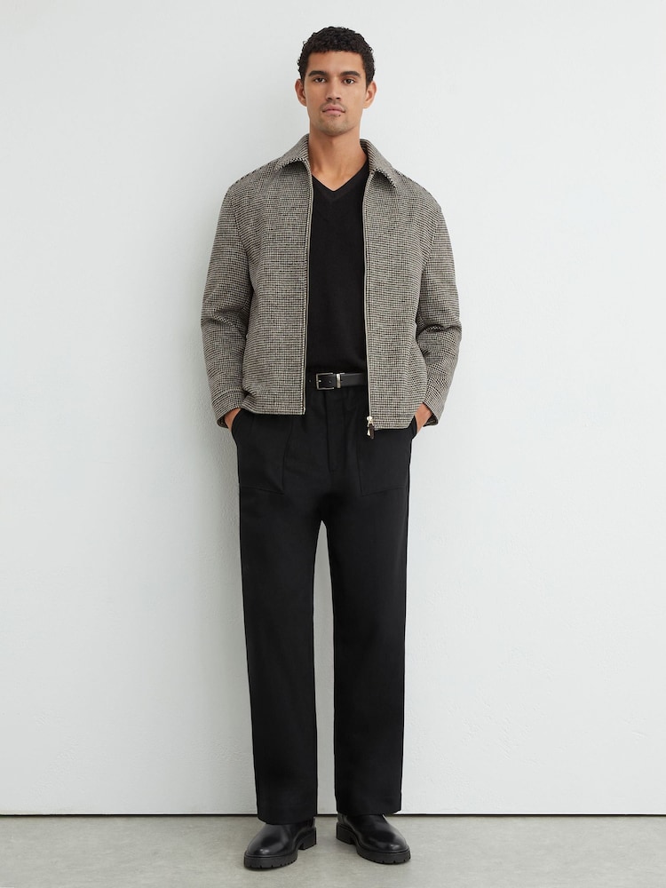 Reiss Black Chain Wool-Blend Relaxed-Fit Trousers - Image 1 of 6 Reiss Black Chain Wool-Blend Relaxed-Fit Trousers - Image 1 of 6