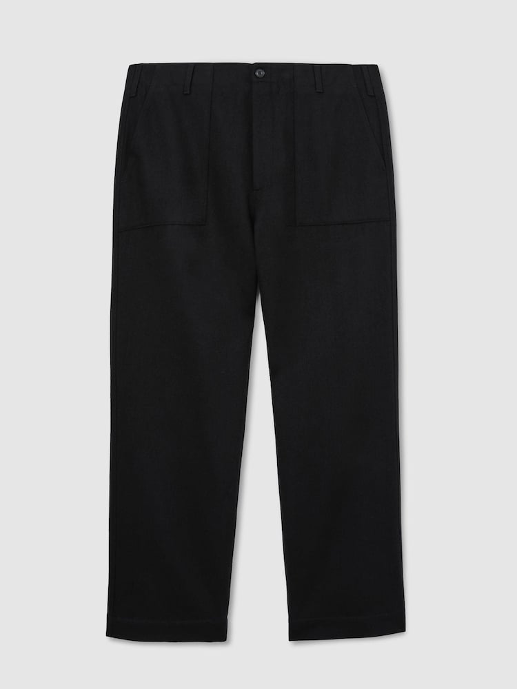 Reiss Black Chain Wool-Blend Relaxed-Fit Trousers - Image 2 of 6 Reiss Black Chain Wool-Blend Relaxed-Fit Trousers - Image 2 of 6