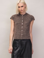 Ro&Zo Brown Button Through Knit Top With Wool - Image 3 of 6