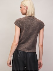 Ro&Zo Brown Button Through Knit Top With Wool - Image 5 of 6