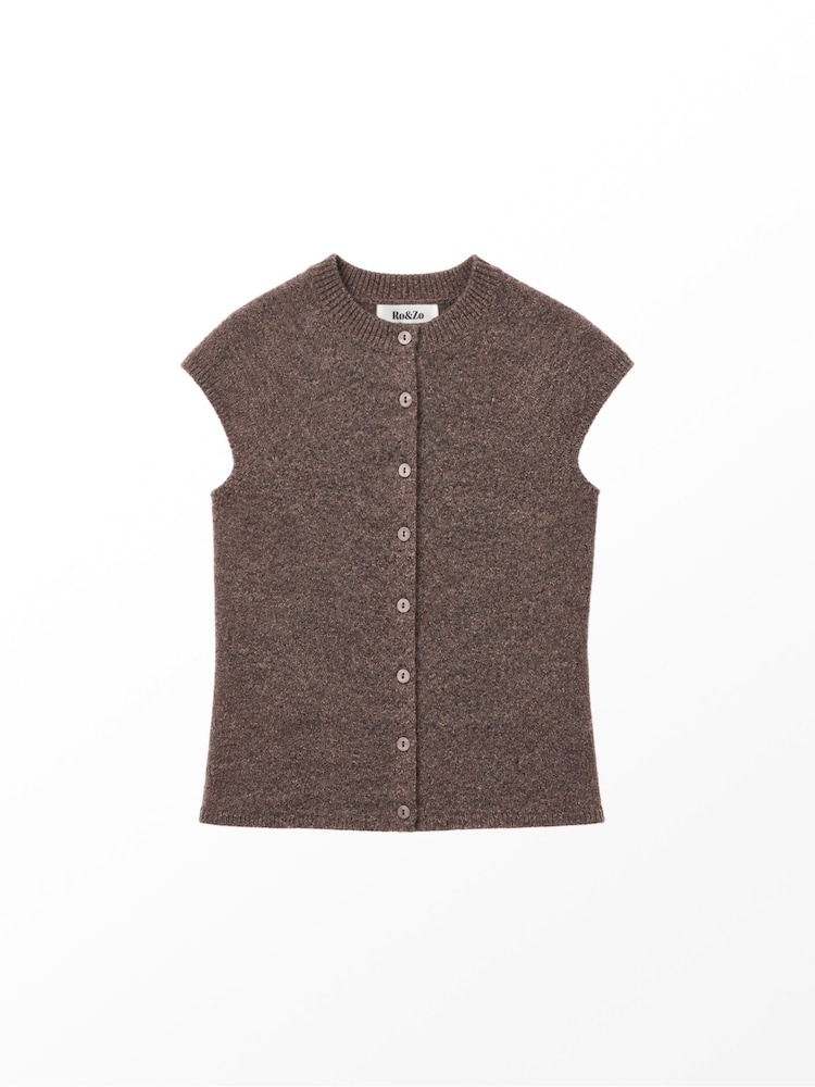 Ro&Zo Brown Button Through Knit Top With Wool - Image 6 of 6