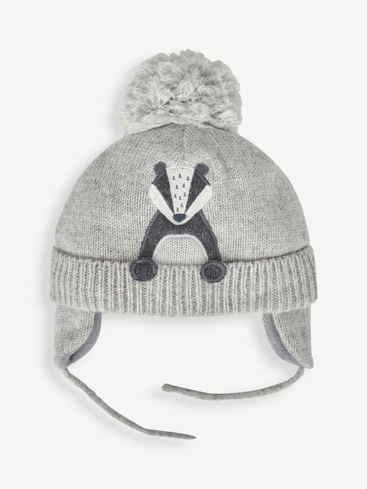 JoJo Maman Bébé Grey Appliqué Bobble Hat - Image 1 of 2