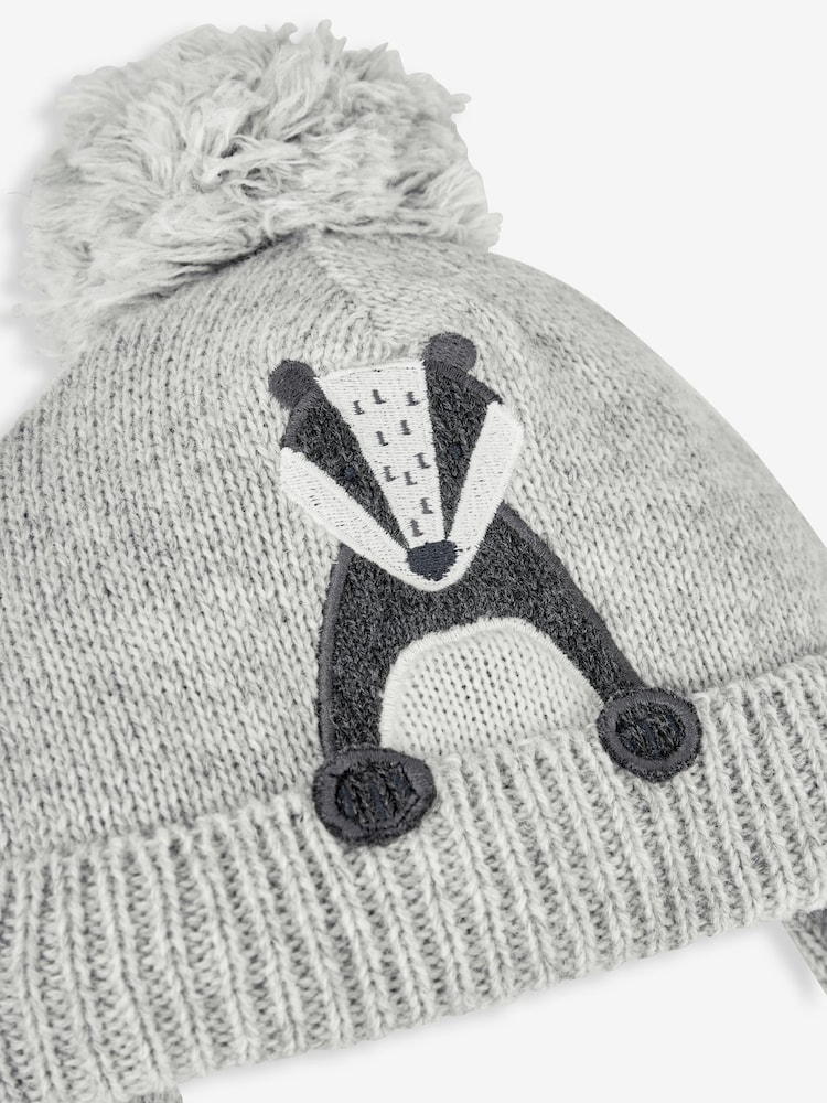 JoJo Maman Bébé Grey Appliqué Bobble Hat - Image 2 of 2