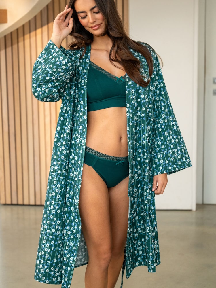 Pour Moi Green Pure Cotton Dressing Gown - Image 2 of 4