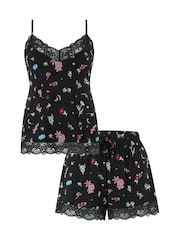 Pour Moi Black Sofa Loves Lace Jersey Cami and Short Pyjamas Set - Image 3 of 3