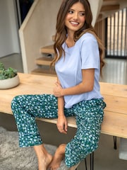 Pour Moi Green Pure Cotton T-Shirt & Trouser Pyjamas Set - Image 1 of 3
