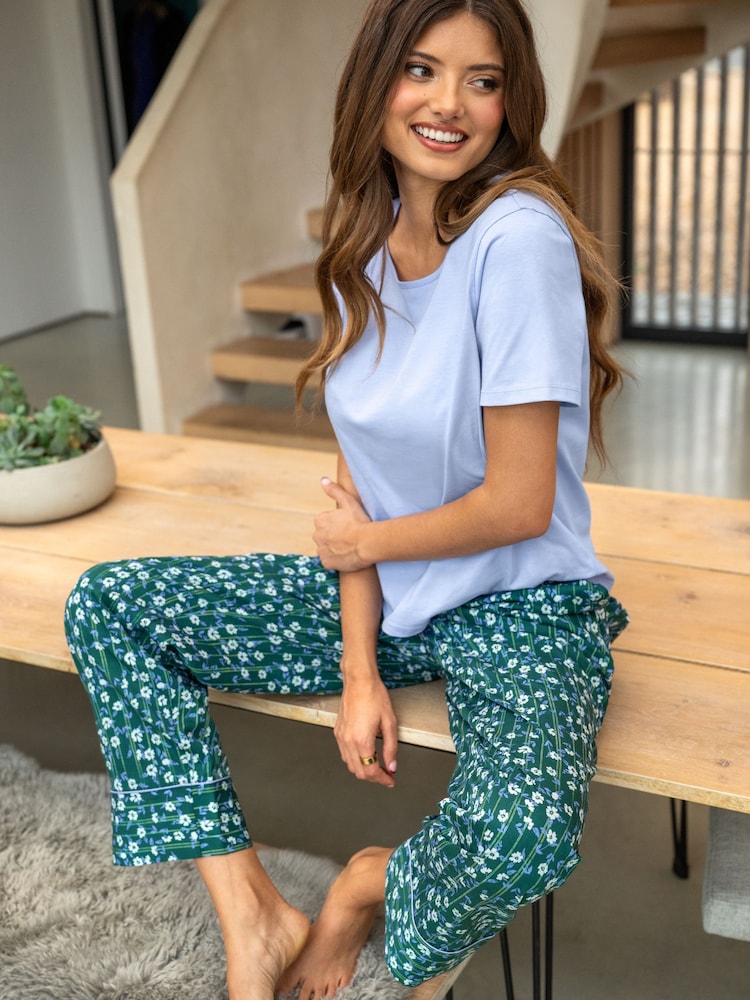 Pour Moi Green Pure Cotton T-Shirt & Trouser Pyjamas Set - Image 1 of 3 Pour Moi Green Pure Cotton T-Shirt & Trouser Pyjamas Set - Image 1 of 3
