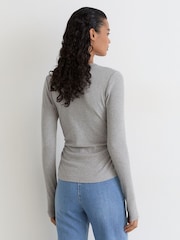 Reiss Grey Marl Sandrine Cotton-Stretch V-Neck Ruched Top - Image 5 of 6