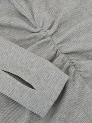 Reiss Grey Marl Sandrine Cotton-Stretch V-Neck Ruched Top - Image 6 of 6