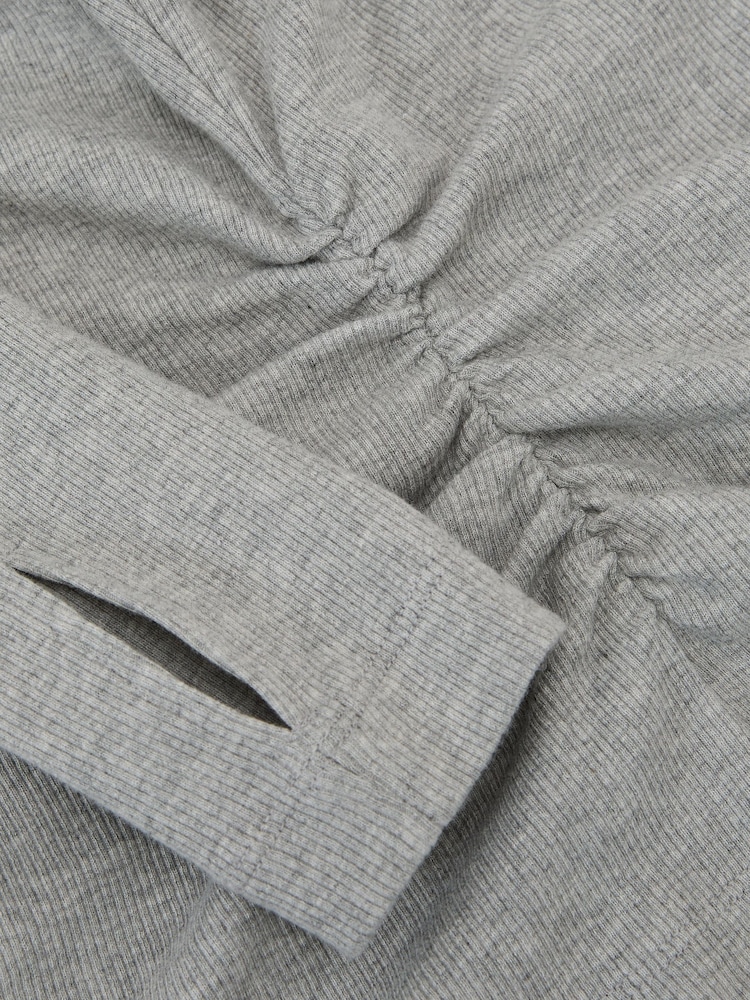 Reiss Grey Marl Sandrine Cotton-Stretch V-Neck Ruched Top - Image 6 of 6 Reiss Grey Marl Sandrine Cotton-Stretch V-Neck Ruched Top - Image 6 of 6