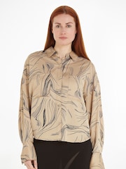 Calvin Klein Natural Fine Print Blouse - Image 1 of 6