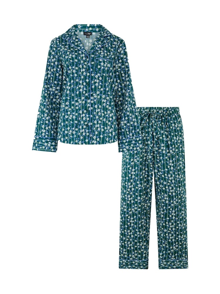 Pour Moi Green Pure Cotton Button Through Revere Collar Pyjama Set - Image 3 of 3 Pour Moi Green Pure Cotton Button Through Revere Collar Pyjama Set - Image 3 of 3
