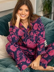Pour Moi Blue Pure Cotton Button Through Revere Collar Pyjama Set - Image 1 of 3