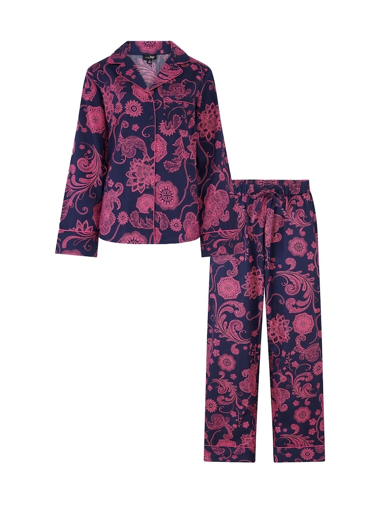 Pour Moi Blue Pure Cotton Button Through Revere Collar Pyjama Set - Image 3 of 3 Pour Moi Blue Pure Cotton Button Through Revere Collar Pyjama Set - Image 3 of 3