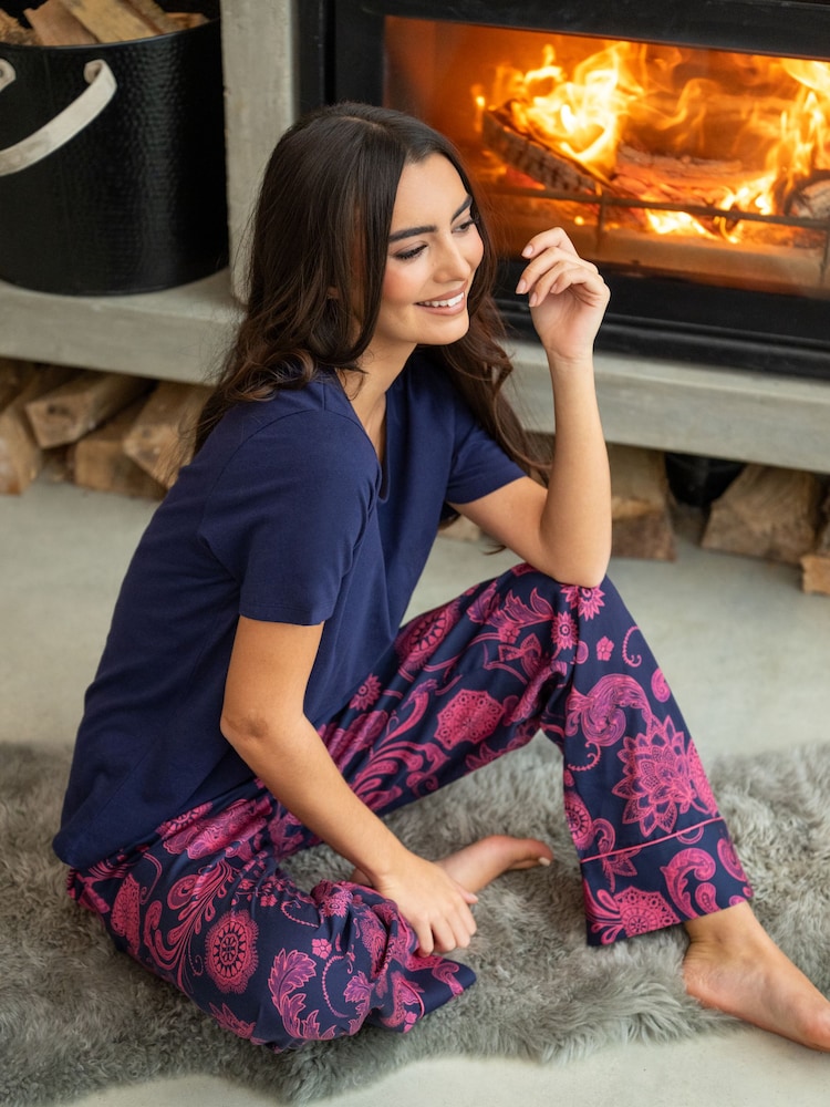 Pour Moi Blue Pure Cotton T-Shirt & Trouser Pyjamas Set - Image 1 of 3 Pour Moi Blue Pure Cotton T-Shirt & Trouser Pyjamas Set - Image 1 of 3