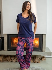Pour Moi Blue Pure Cotton T-Shirt & Trouser Pyjamas Set - Image 2 of 3