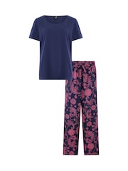 Pour Moi Blue Pure Cotton T-Shirt & Trouser Pyjamas Set - Image 3 of 3