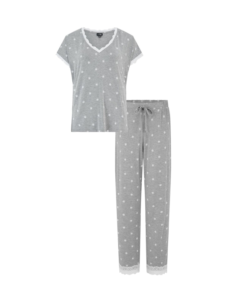 Gris/Blanc - Ensemble pyjama t-shirt et pantalon en dentelle pour moi Sofa Loves - Image 3 de 3