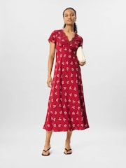 Whistles Red Floral Lace Trim Midi Dress - Image 1 of 5