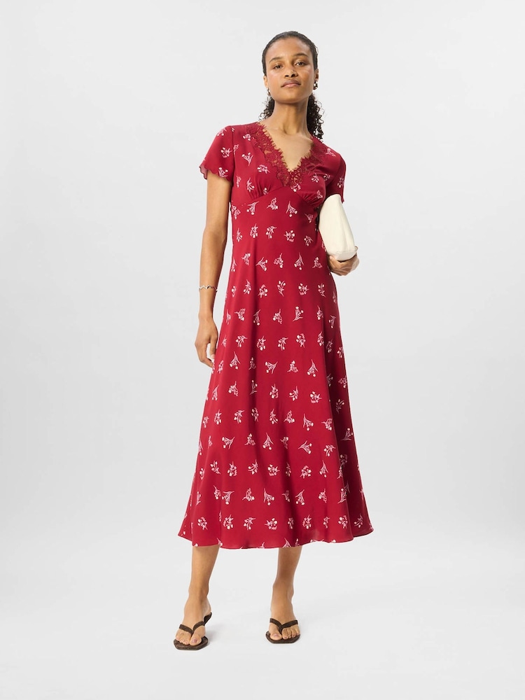 Whistles Red Floral Lace Trim Midi Dress - Image 1 of 5 Whistles Red Floral Lace Trim Midi Dress - Image 1 of 5