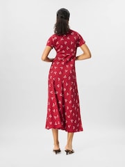 Whistles Red Floral Lace Trim Midi Dress - Image 4 of 5