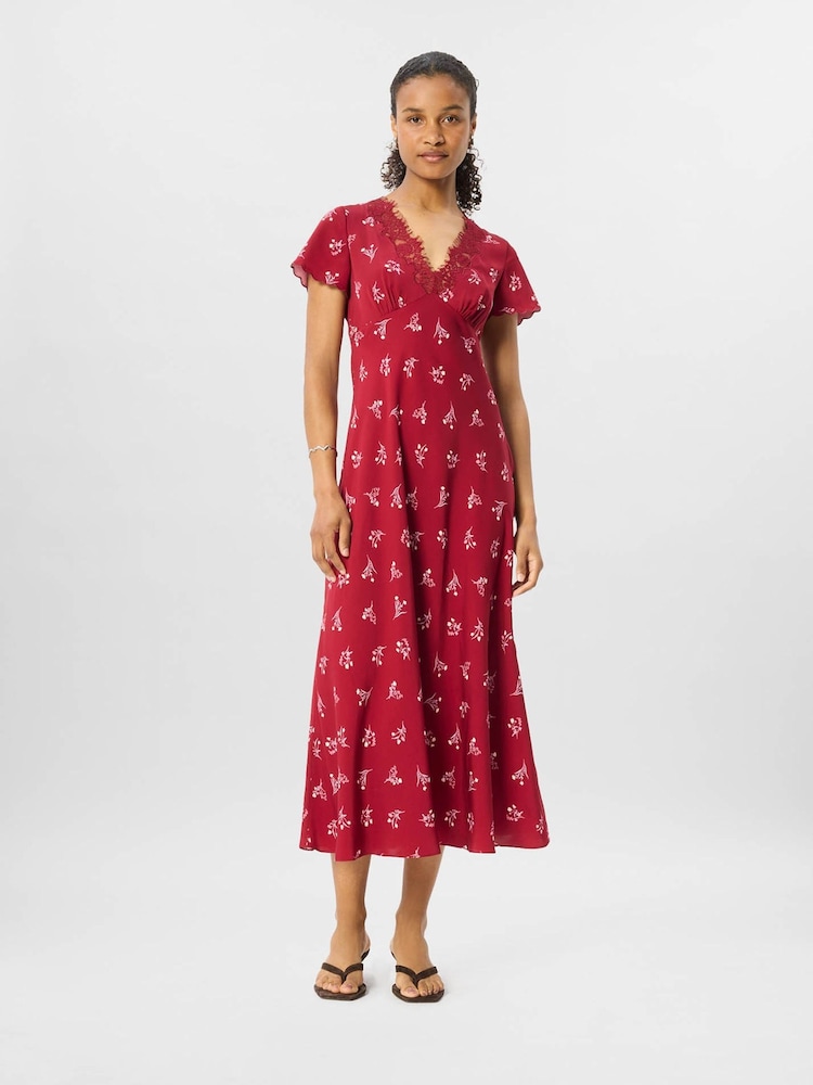 Whistles Red Floral Lace Trim Midi Dress - Image 5 of 5 Whistles Red Floral Lace Trim Midi Dress - Image 5 of 5