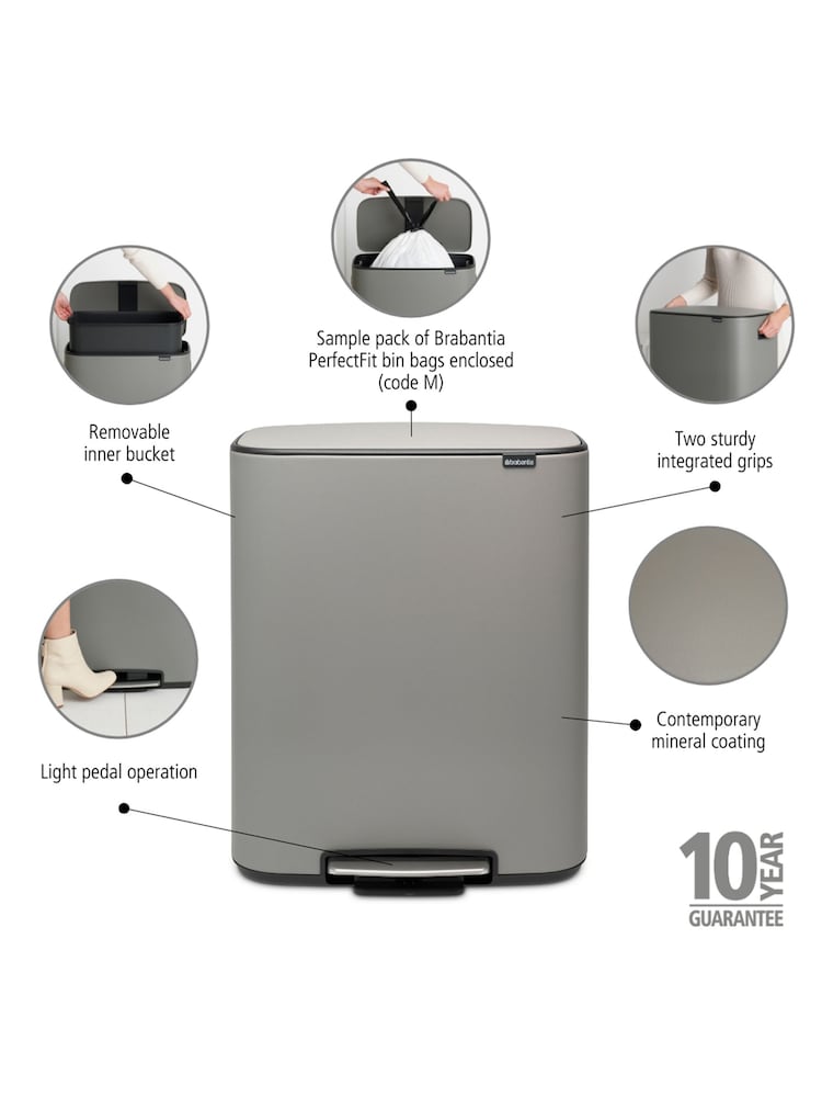 Brabantia Mineral Concrete Grey Bo 60L Pedal Bin - Image 5 of 5