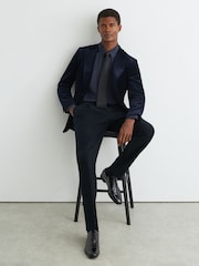 Reiss Navy Dimmock Cotton-Blend Moleskin Tapered Trousers - Image 1 of 7