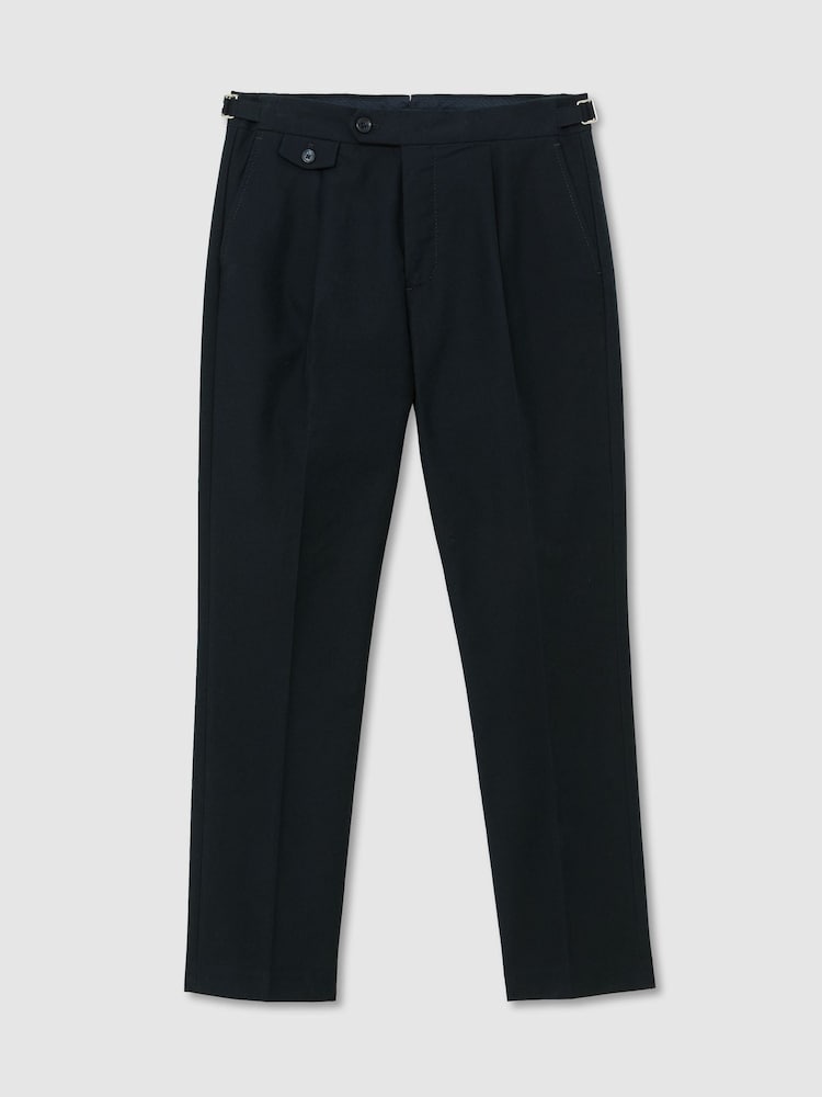 Reiss Navy Dimmock Cotton-Blend Moleskin Tapered Trousers - Image 2 of 7 Reiss Navy Dimmock Cotton-Blend Moleskin Tapered Trousers - Image 2 of 7