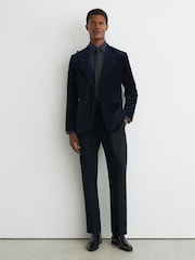Reiss Navy Dimmock Cotton-Blend Moleskin Tapered Trousers - Image 3 of 7