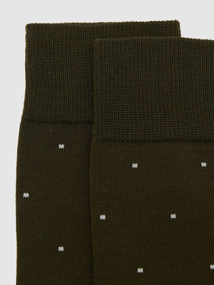 Reiss Khaki Green Mario Spot Mercerised Cotton-Blend Polka-Dot Socks - Image 2 of 3 Reiss Khaki Green Mario Spot Mercerised Cotton-Blend Polka-Dot Socks - Image 2 of 3